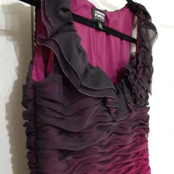 ADRIANNA PAPELL RUCHED PURPLE OMBRÉ SLEEVELESS DRESS SIZE 6 - Picture 2 of 15